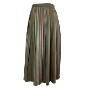 Vintage 50s Baroness Old Money Green Striped Pleated Skirt Women’s Size L Preppy